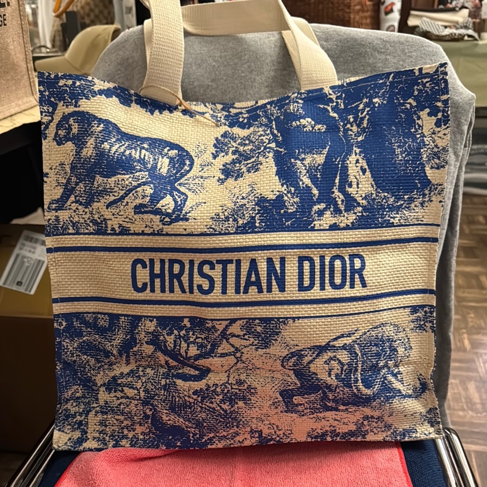 Dior Blue and Cream Toile Print Tote Bag